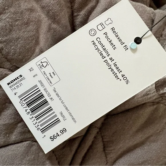 Women's FLX Cropped Quilted Jacket NWT Size XS Truffle - Picture 9 of 15